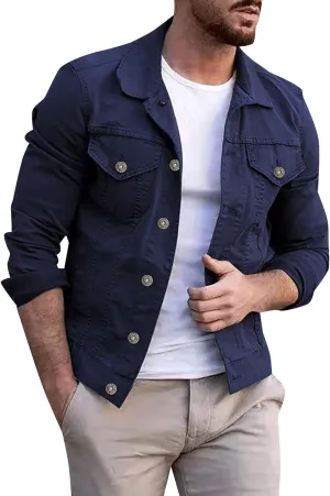 Mens Thicken Denim Jean Trucker Jacket Coats Casual Loose Fit Button Down Denim Trucker Jackets Ripped Denim Trucker
