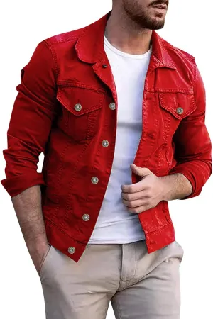 Mens Thicken Denim Jean Trucker Jacket Coats Casual Loose Fit Button Down Denim Trucker Jackets Ripped Denim Trucker