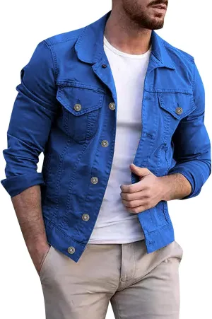Mens Thicken Denim Jean Trucker Jacket Coats Casual Loose Fit Button Down Denim Trucker Jackets Ripped Denim Trucker