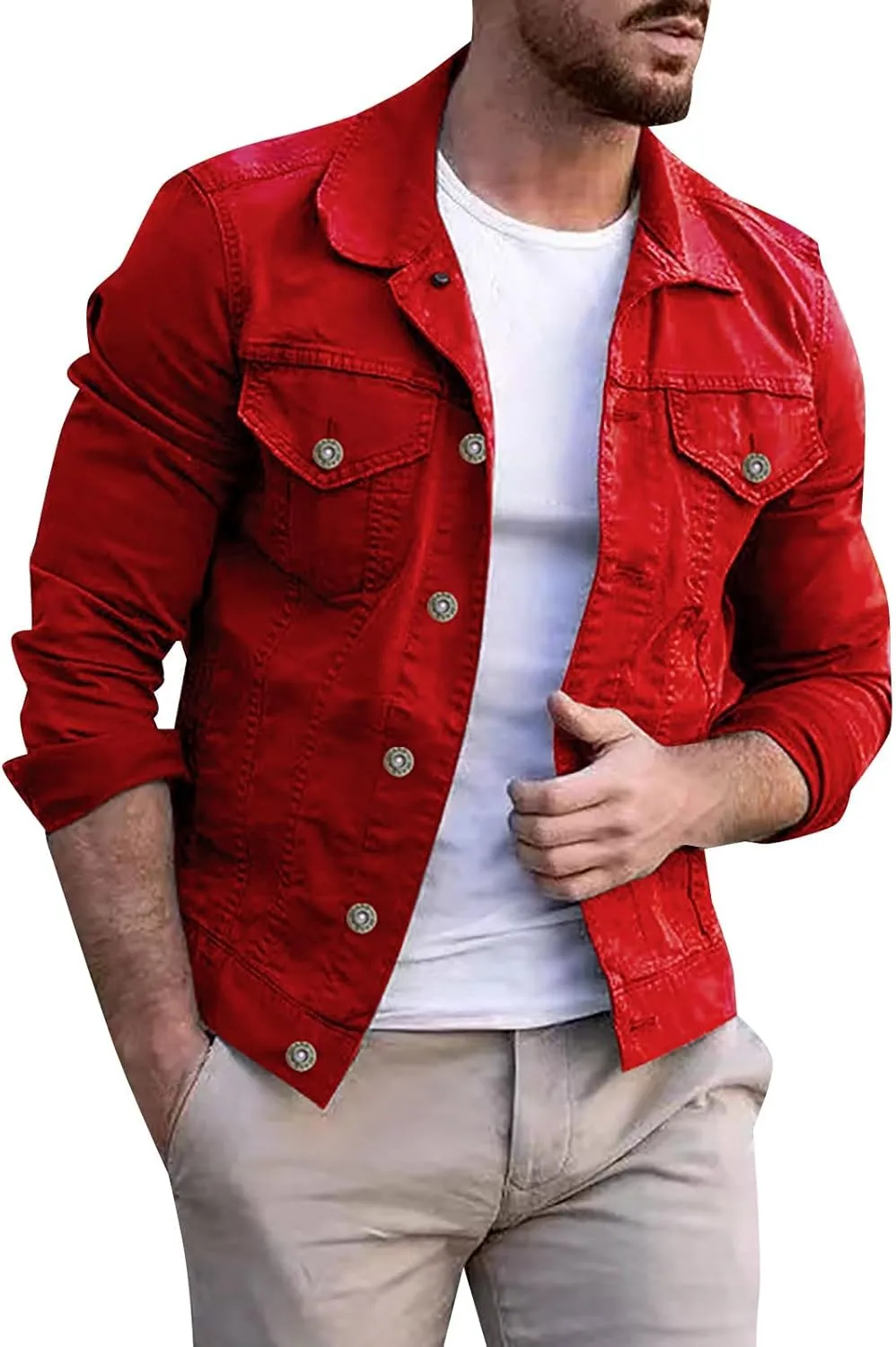 Mens Thicken Denim Jean Trucker Jacket Coats Casual Loose Fit Button Down Denim Trucker Jackets Ripped Denim Trucker