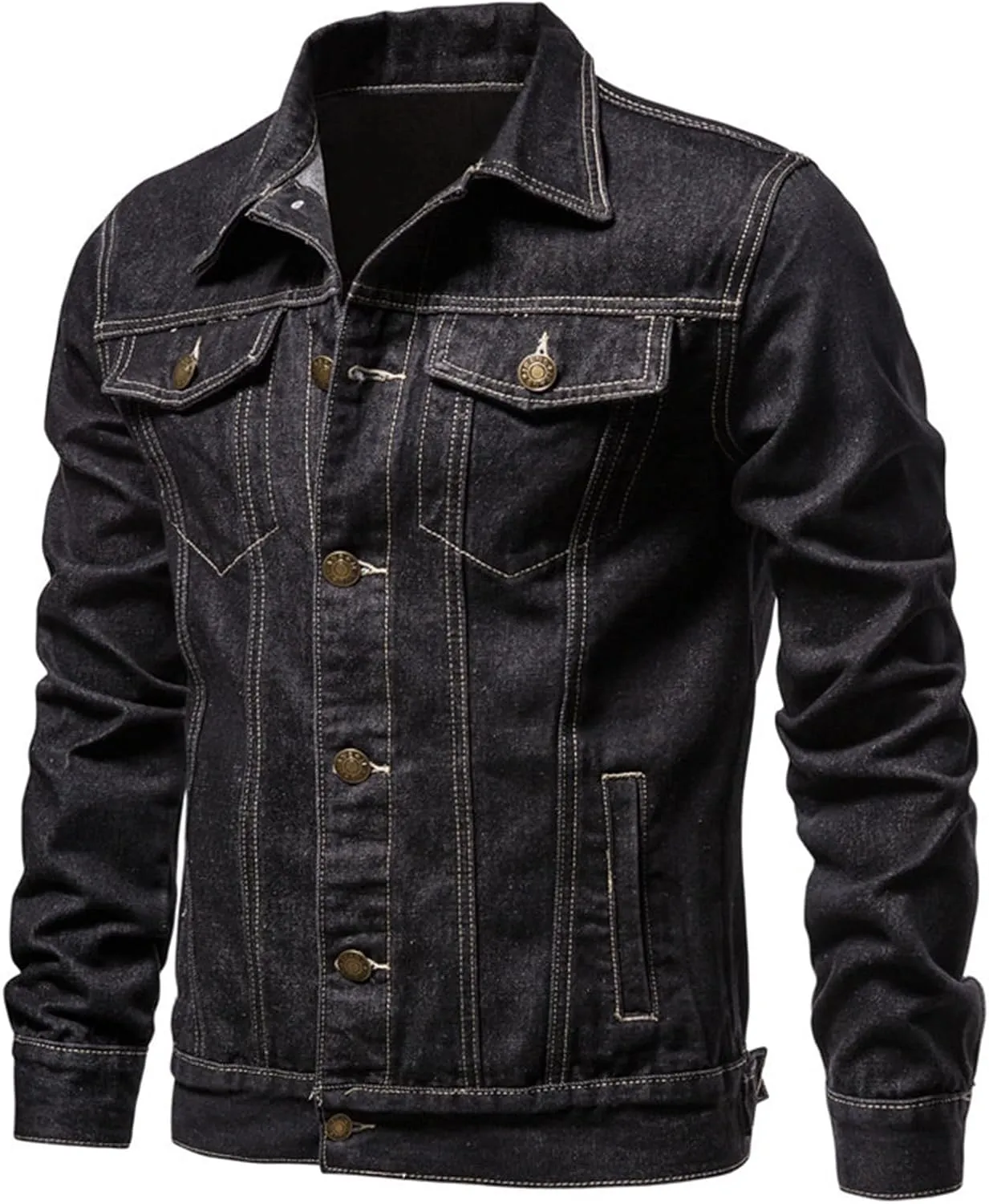 Mens Trucker Jacket Cowboy Cut Western Unlined Denim Jackets Classic Ripped Denim Jacket Lightweight Outwear Sportswear