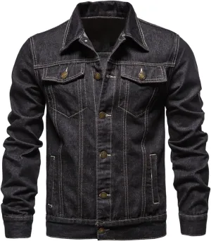 Mens Trucker Jacket Cowboy Cut Western Unlined Denim Jackets Classic Ripped Denim Jacket Lightweight Outwear Sportswear