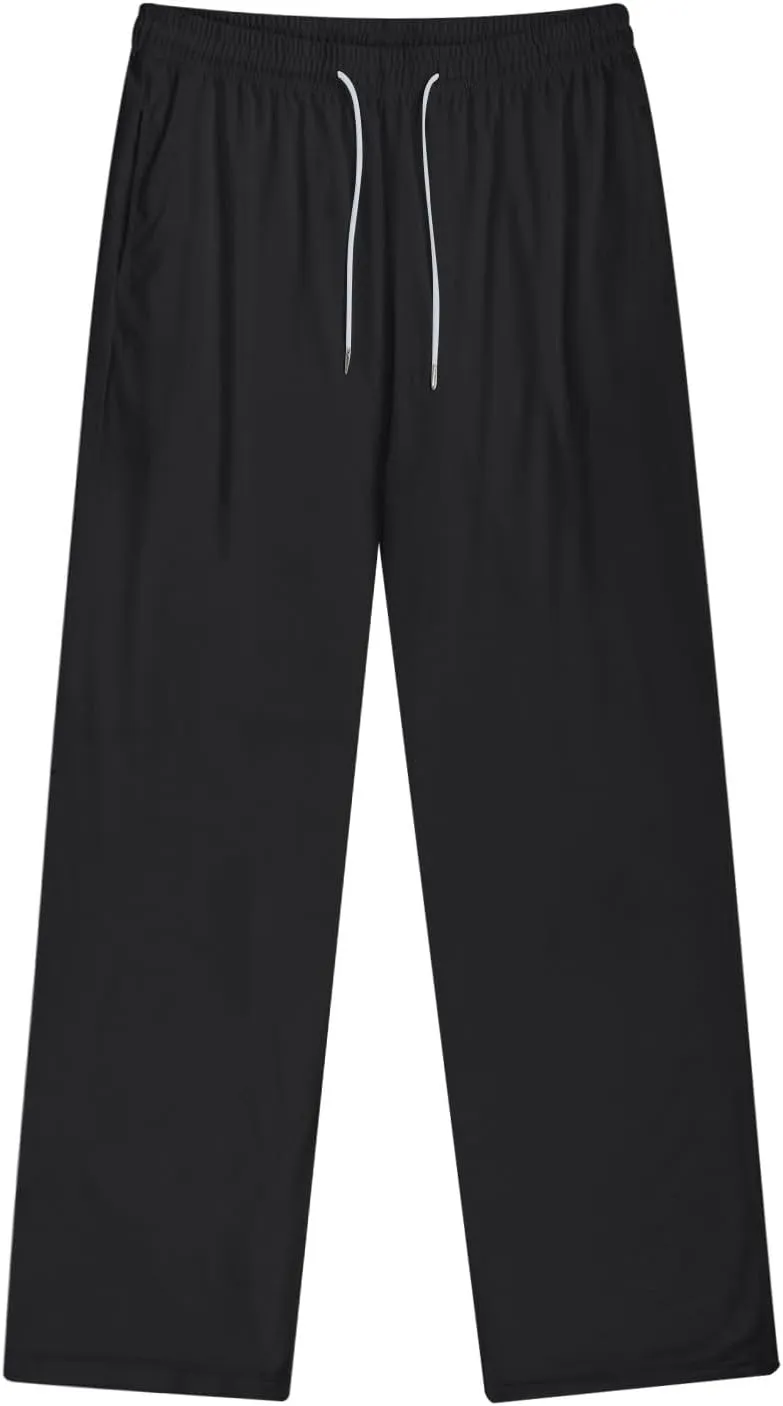 Mens Yoga Sweatpants Athletic Lounge Open Bottom Pants Elastic Waist Drawstring Straight Leg Pant with Pockets