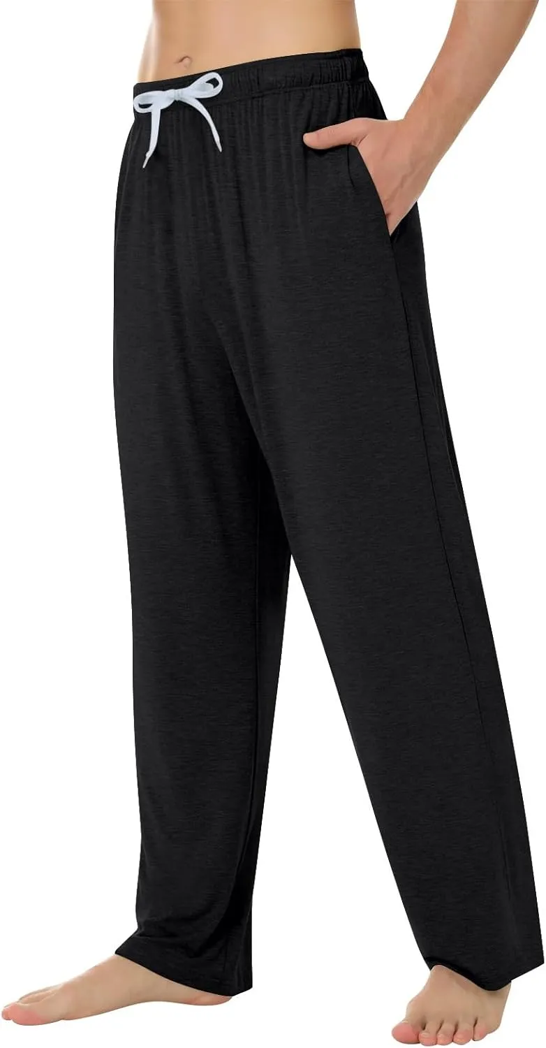 Mens Yoga Sweatpants Athletic Lounge Open Bottom Pants Elastic Waist Drawstring Straight Leg Pant with Pockets