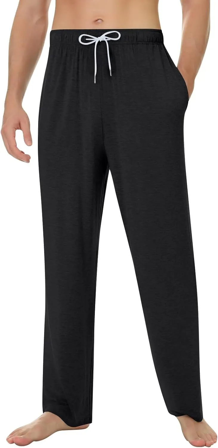 Mens Yoga Sweatpants Athletic Lounge Open Bottom Pants Elastic Waist Drawstring Straight Leg Pant with Pockets