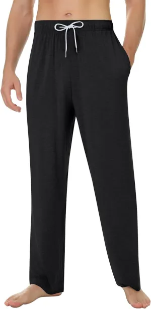 Mens Yoga Sweatpants Athletic Lounge Open Bottom Pants Elastic Waist Drawstring Straight Leg Pant with Pockets