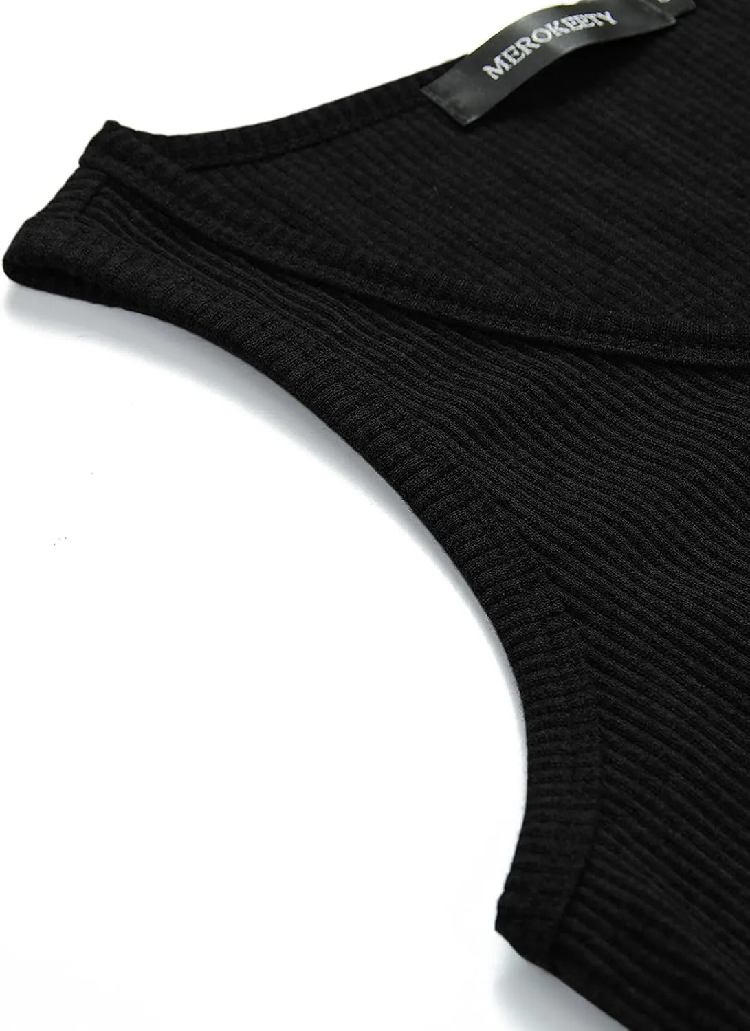 MEROKEETY Women's V Neck Tank Tops Summer Sleeveless Ribbed Button Casual Henley Shirts