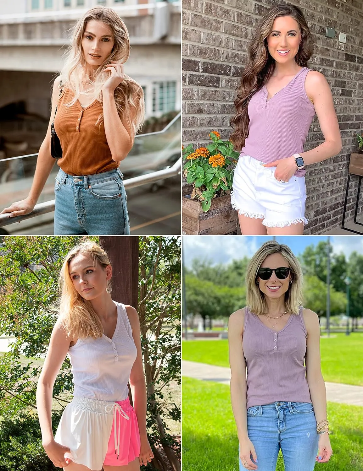 MEROKEETY Women's V Neck Tank Tops Summer Sleeveless Ribbed Button Casual Henley Shirts