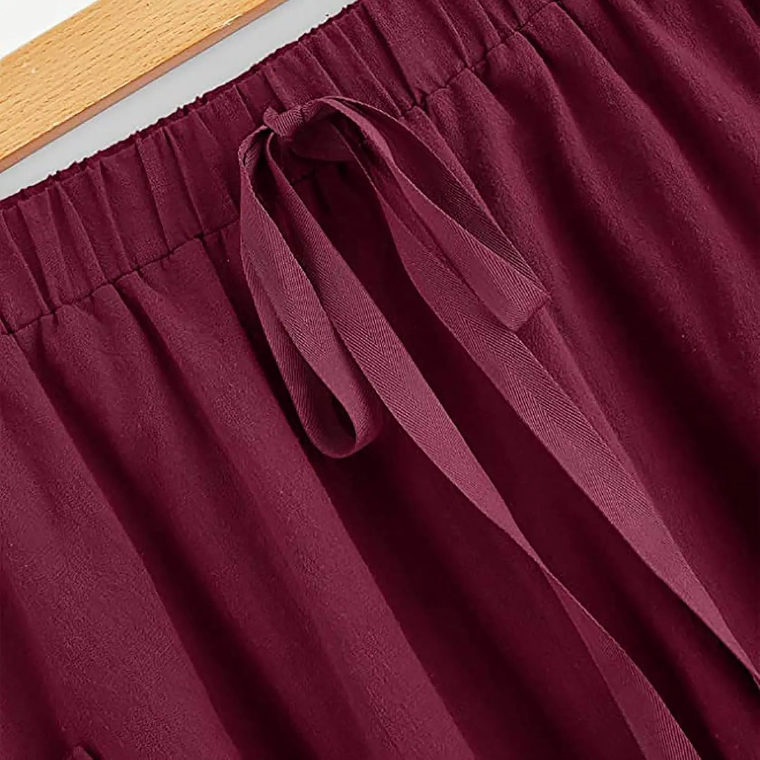 Midi Skirts for Women Summer Drawstring Elastic Waisted Flowy A-Line Swing Pleated Skirt with Pockets