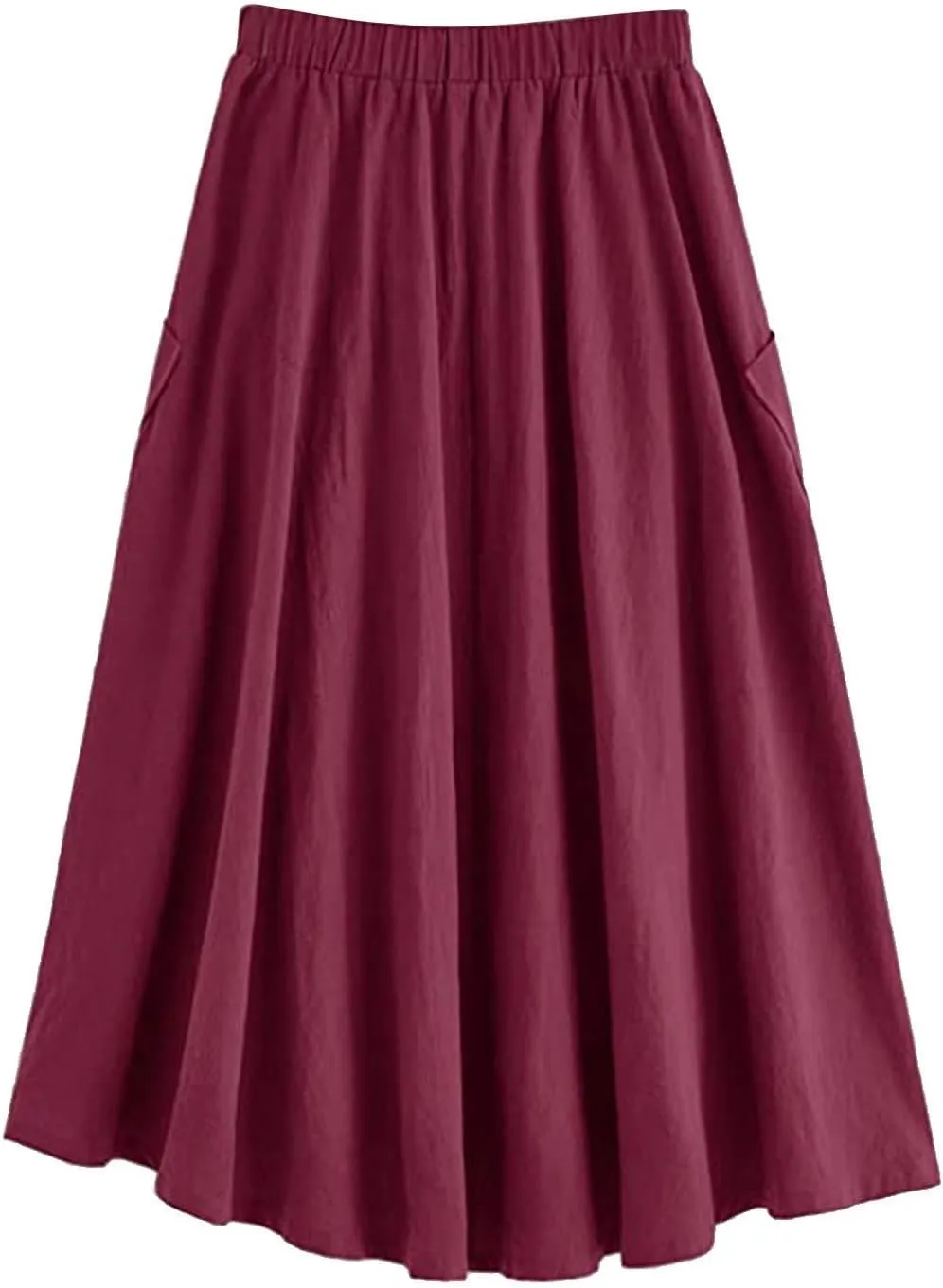 Midi Skirts for Women Summer Drawstring Elastic Waisted Flowy A-Line Swing Pleated Skirt with Pockets