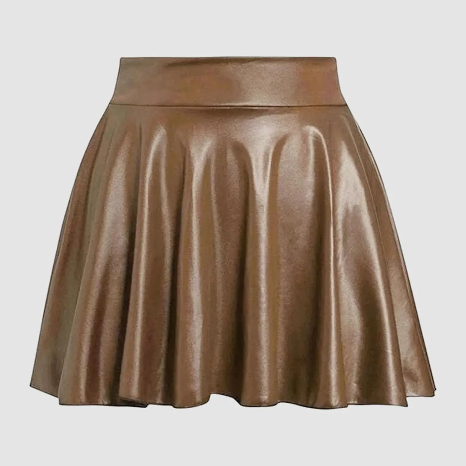 Mini Skirts for Women Women's Fashion High Waist Pleated Solid Color Short Skirt Loose Skirt Metallic Skater Mini