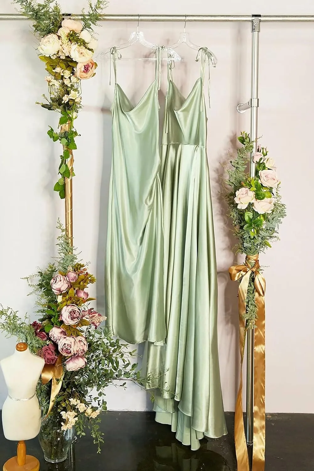 MisShow Summer Satin Midi Dresses for Women Spaghetti Straps Cowl Neck Elegant Pleated Cocktail Formal Party Dresses