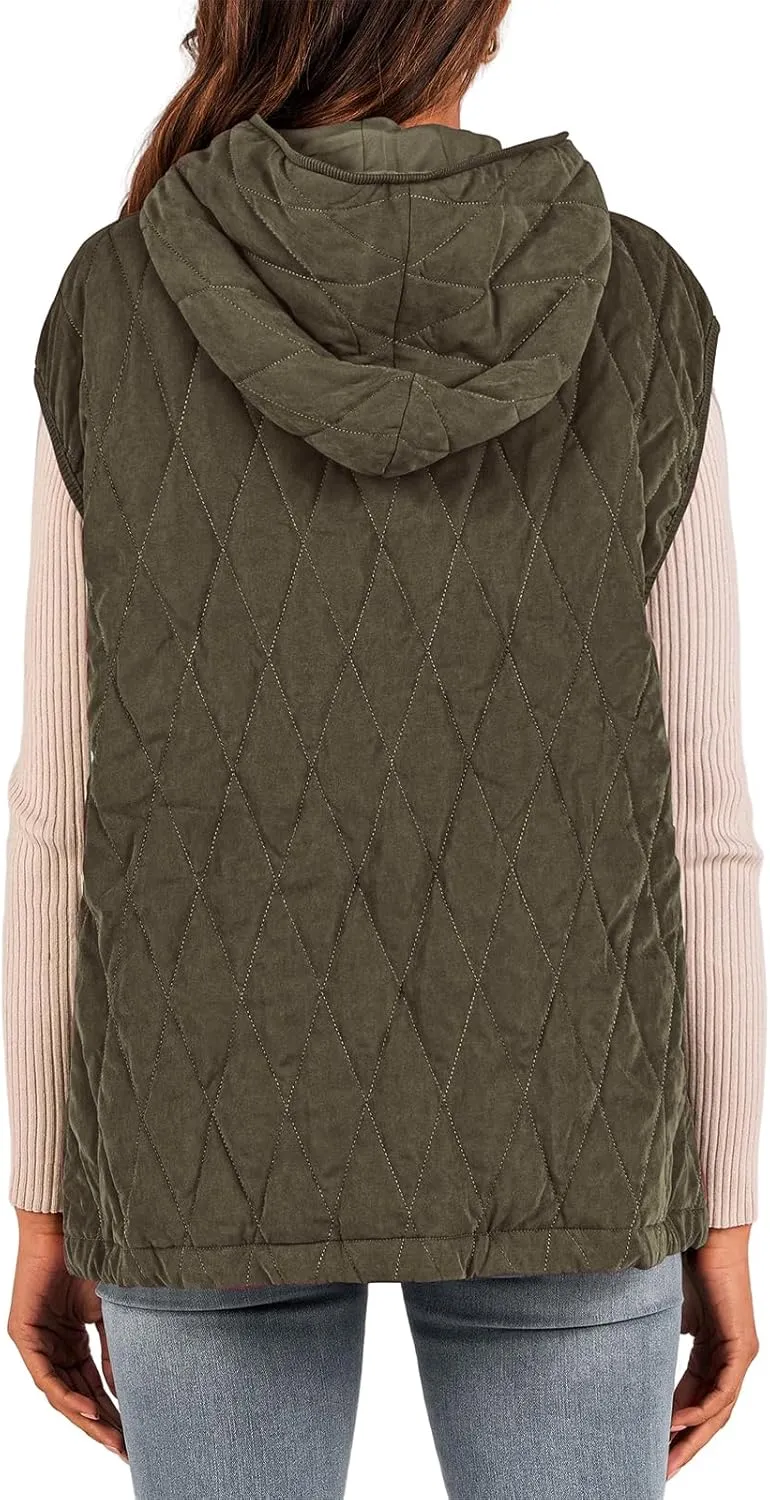Mmoneyake Fall Vest for Women 2024 Casual Sleeveless Hooded Zip Up Jacket Quilted Puffer Down Jacket Winter Coat Outerwear