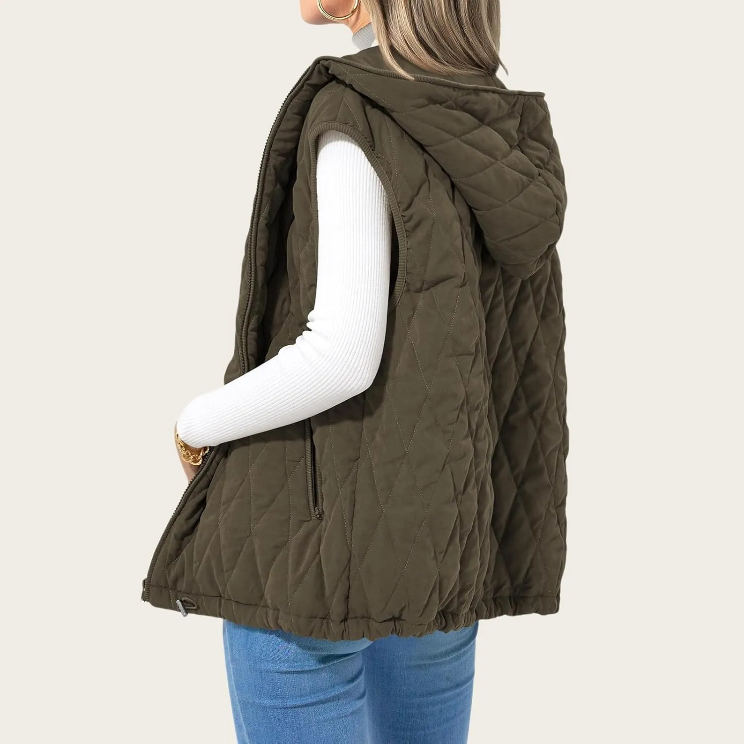 Mmoneyake Fall Vest for Women 2024 Casual Sleeveless Hooded Zip Up Jacket Quilted Puffer Down Jacket Winter Coat Outerwear