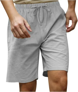 Mmoneyake Mens Drawstring Walk Short Casual Elastic Waist Comfy Cotton Linen Shorts Bermuda Lounge Pants Beach Yoga Trousers