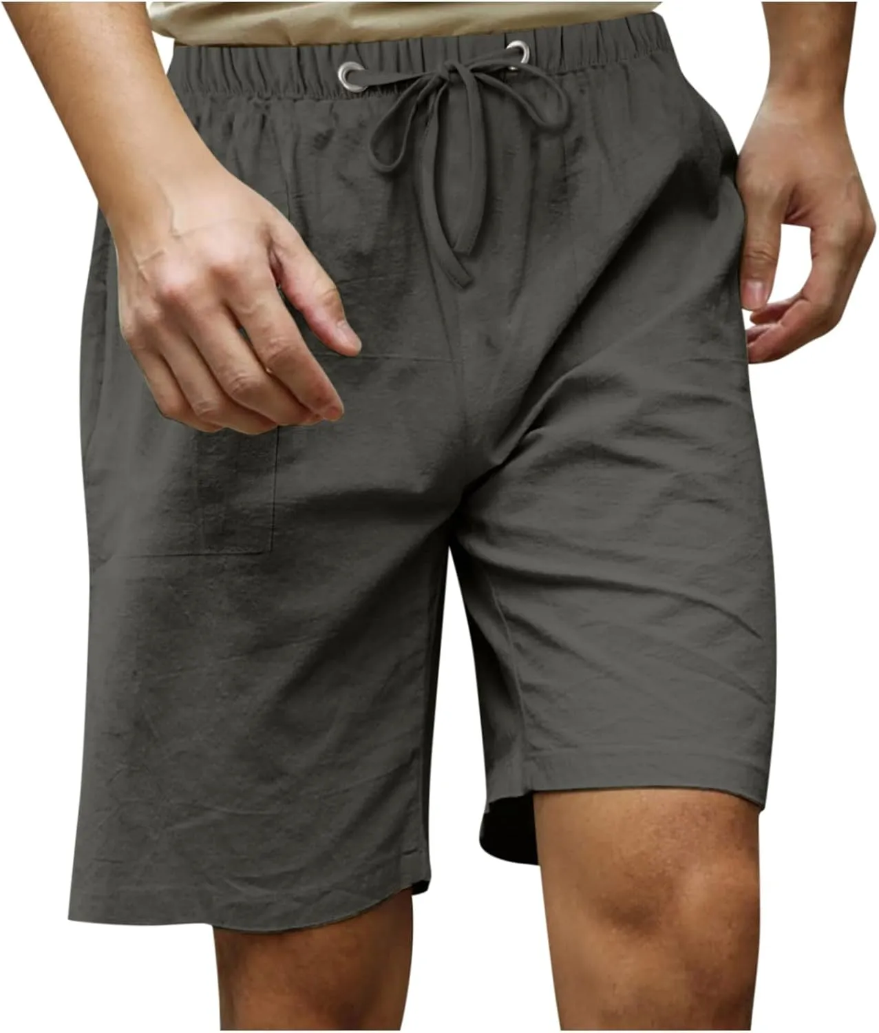 Mmoneyake Mens Drawstring Walk Short Casual Elastic Waist Comfy Cotton Linen Shorts Bermuda Lounge Pants Beach Yoga Trousers