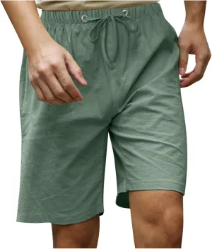 Mmoneyake Mens Drawstring Walk Short Casual Elastic Waist Comfy Cotton Linen Shorts Bermuda Lounge Pants Beach Yoga Trousers