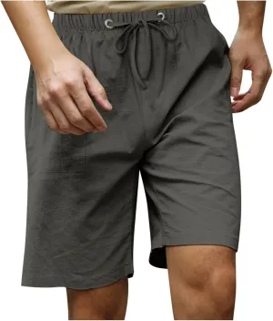 Mmoneyake Mens Drawstring Walk Short Casual Elastic Waist Comfy Cotton Linen Shorts Bermuda Lounge Pants Beach Yoga Trousers