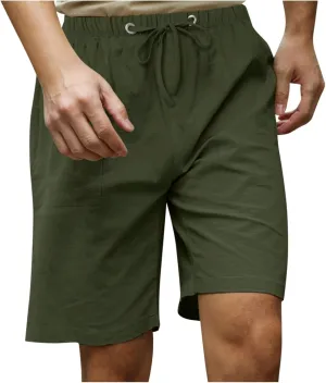 Mmoneyake Mens Drawstring Walk Short Casual Elastic Waist Comfy Cotton Linen Shorts Bermuda Lounge Pants Beach Yoga Trousers