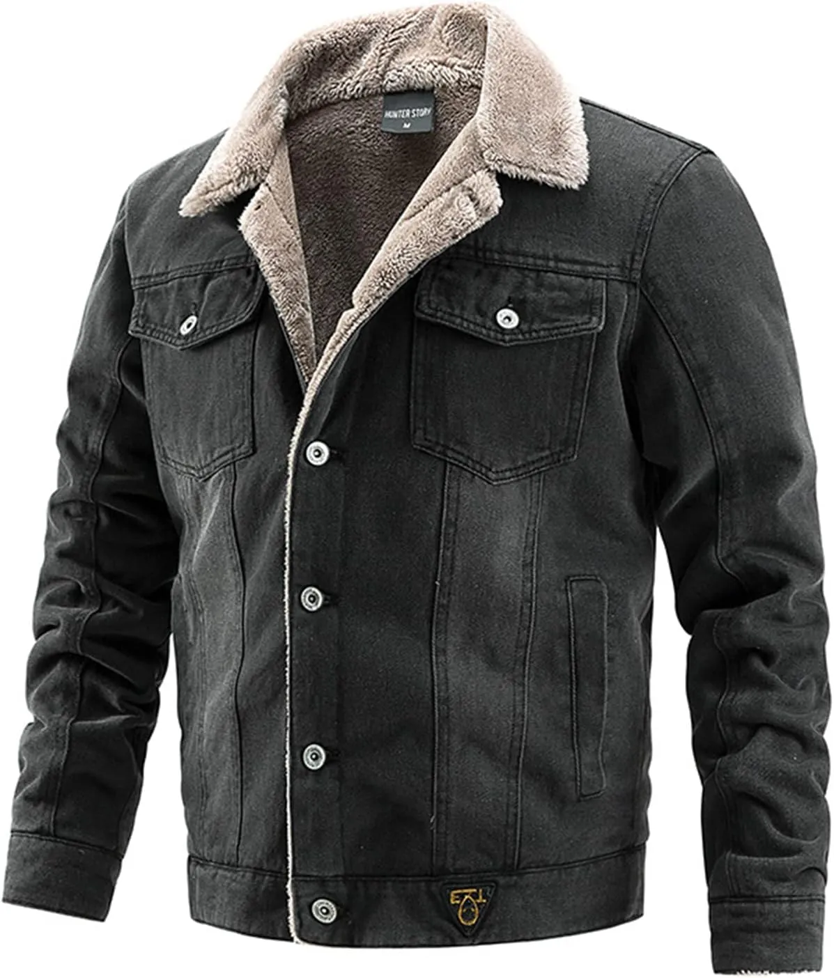 Mmoneyake Mens Sherpa Fleece Lined Denim Jacket Lapel Thicken Denim Jean Trucker Jacket Coats Cowboy Cut Western Outwear