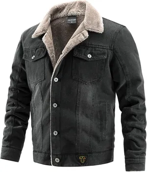 Mmoneyake Mens Sherpa Fleece Lined Denim Jacket Lapel Thicken Denim Jean Trucker Jacket Coats Cowboy Cut Western Outwear