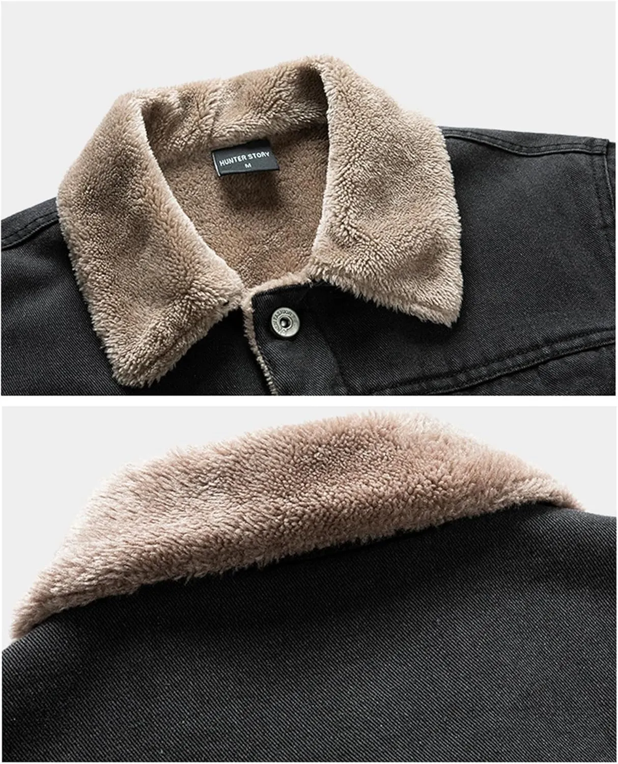 Mmoneyake Mens Sherpa Fleece Lined Denim Jacket Lapel Thicken Denim Jean Trucker Jacket Coats Cowboy Cut Western Outwear