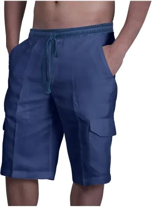Muscularfit Cargo Shorts for Men Big Tall Solid Causal Stretchy Drawstring Shorts Multi Pockets Summer Beach Athletic Shorts