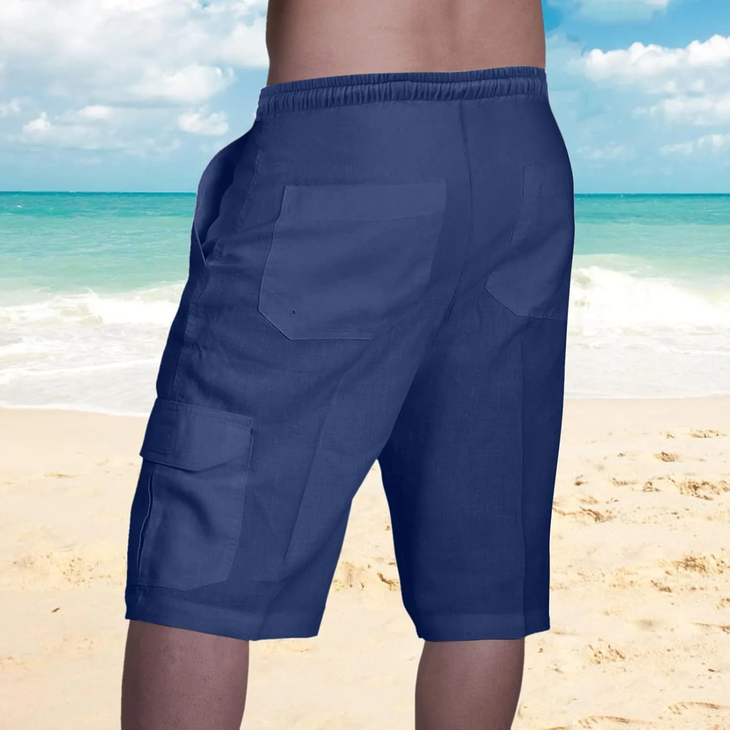 Muscularfit Cargo Shorts for Men Big Tall Solid Causal Stretchy Drawstring Shorts Multi Pockets Summer Beach Athletic Shorts