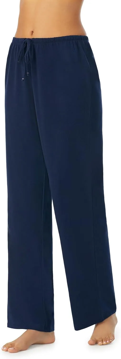 Nautica Womens Sleep Pants - Long Length, Breathable Pajama Bottoms - Cotton Knit Jersey Sleepwear and Loungewear