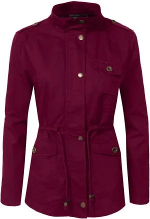 NE PEOPLE Women’s Military Jacket – Anorak Utility Safari Long Sleeve Lightweight Casual Snap Button Stand Collar Parka Coat