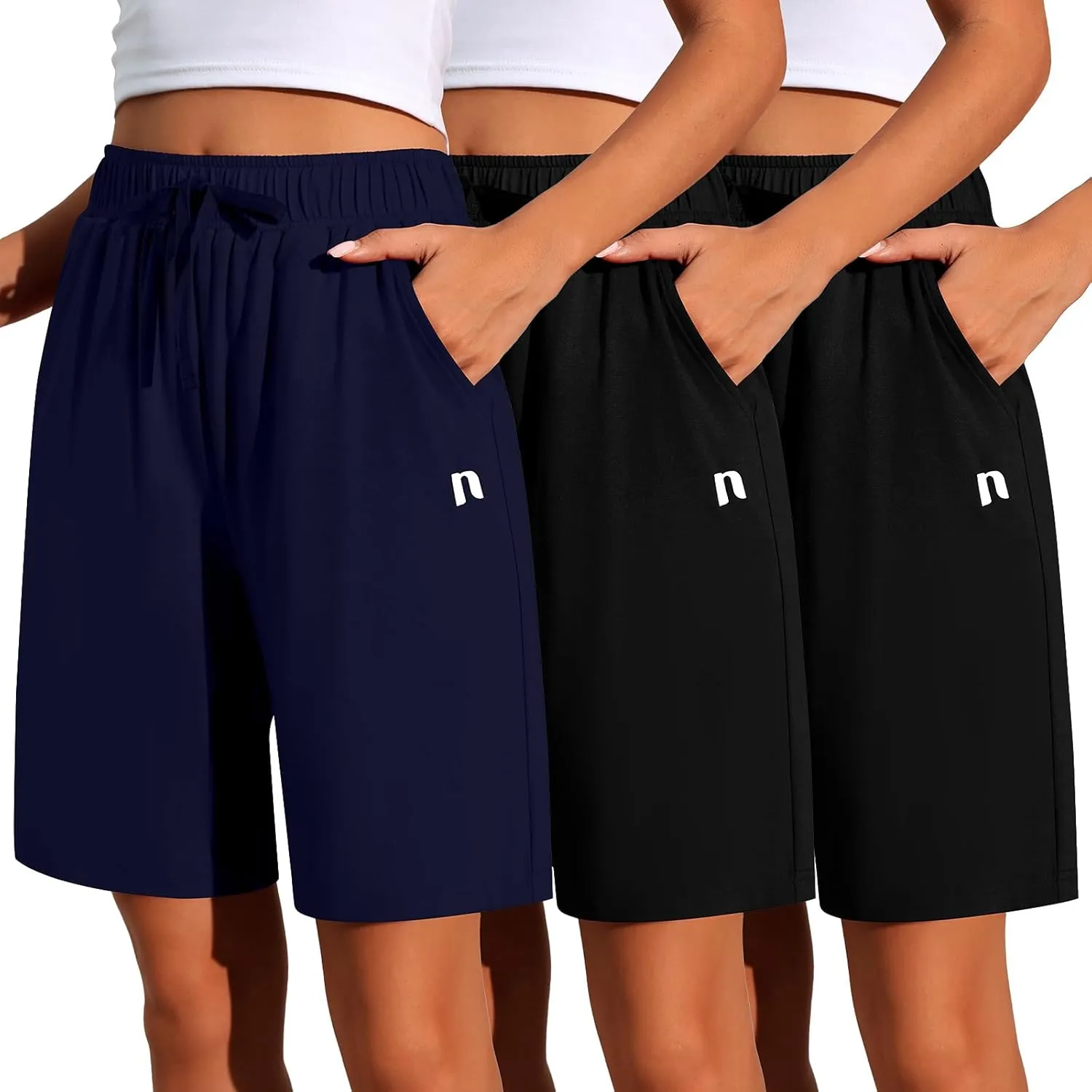 Neer 3 Pack Women's Quick Dry Shorts Women Drawstring High Waisted Bermuda Athletic Shorts with Pockets