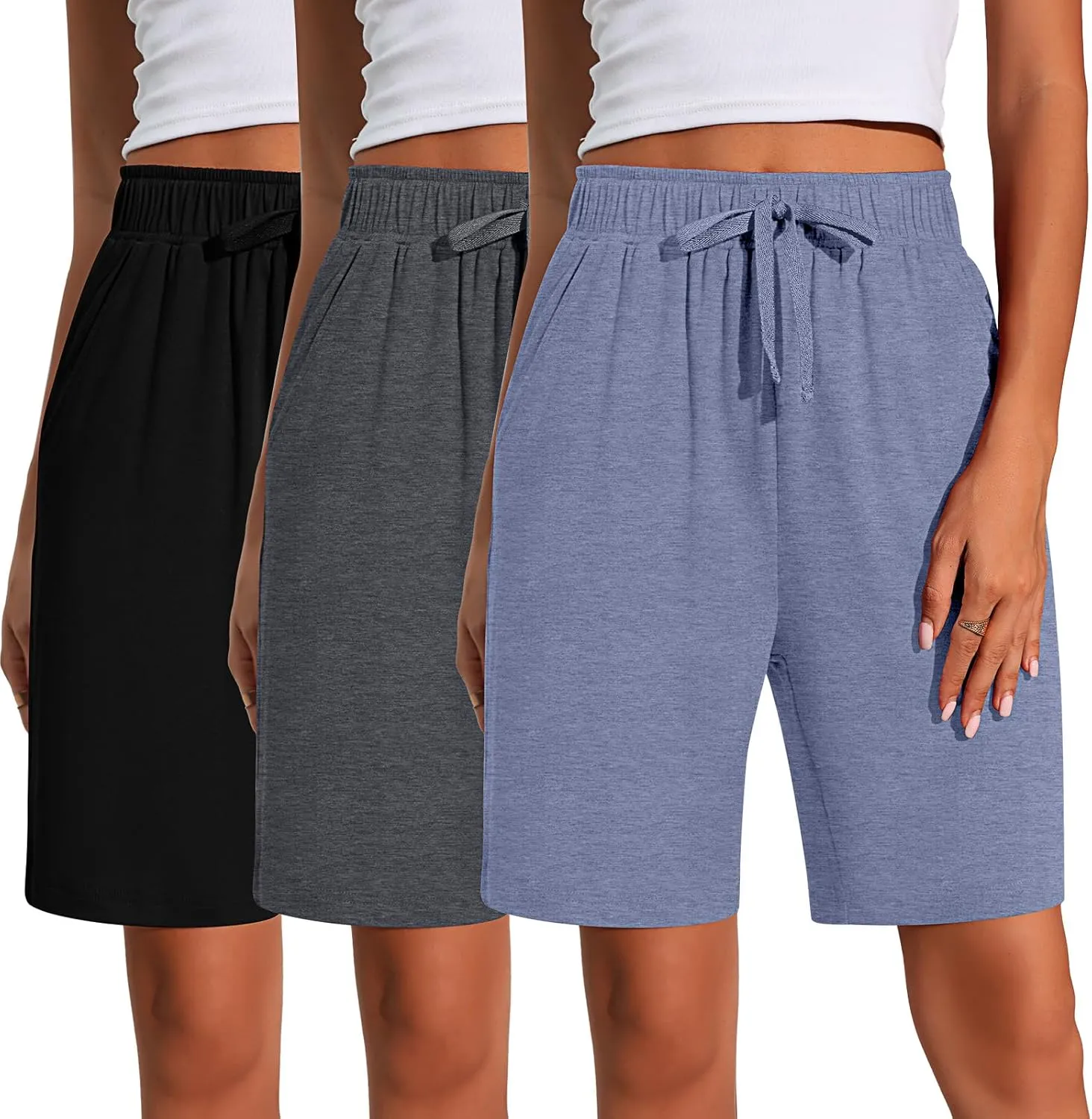 Neer 3 Pack Women's Quick Dry Shorts Women Drawstring High Waisted Bermuda Athletic Shorts with Pockets