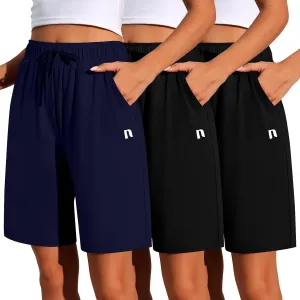 Neer 3 Pack Women's Quick Dry Shorts Women Drawstring High Waisted Bermuda Athletic Shorts with Pockets
