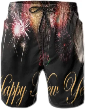 New Years Eve Swim Trunks Quick Dry Board Shorts with Mesh Lining Beach Shorts Printed Shorts Swimwear
