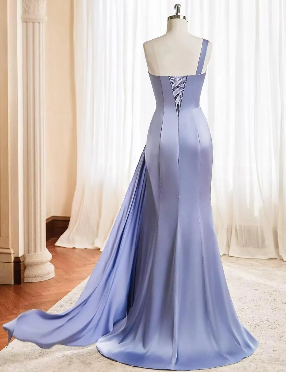 One Shoulder Bridesmaid Dresses 2025 for Wedding Mermaid Satin Prom Dresses Pleated Formal Evening Gowns with Slit