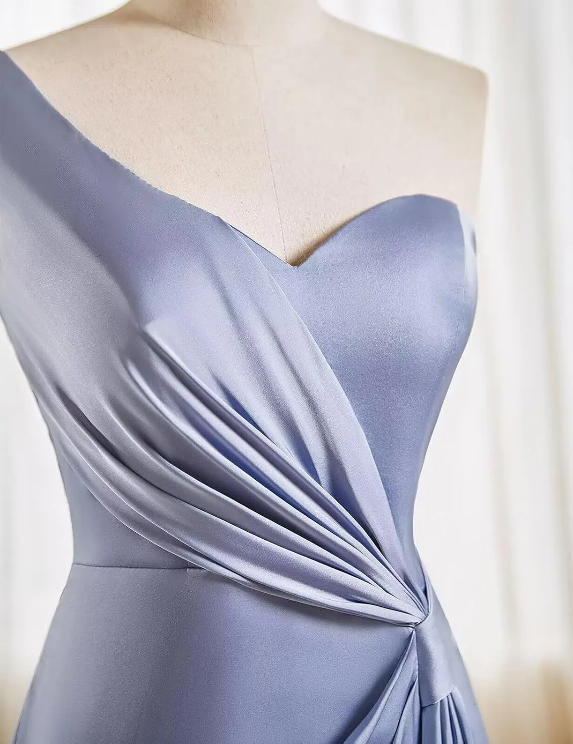 One Shoulder Bridesmaid Dresses 2025 for Wedding Mermaid Satin Prom Dresses Pleated Formal Evening Gowns with Slit