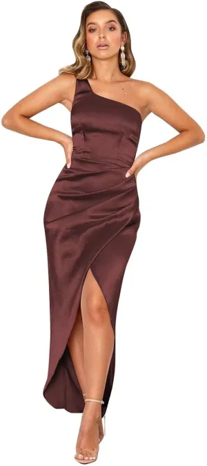 One Shoulder Satin Bridesmaid Dresses Ruched Mermaid Prom Dress High Low Formal Dresses for Women