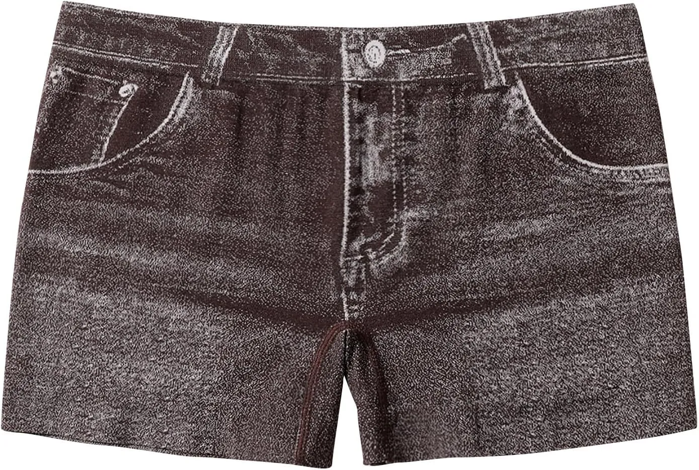 Oplxuo Stretchy Imitation Denim Shorts for Women Trendy Printed High Waisted Skinny Fake Jean Shorts