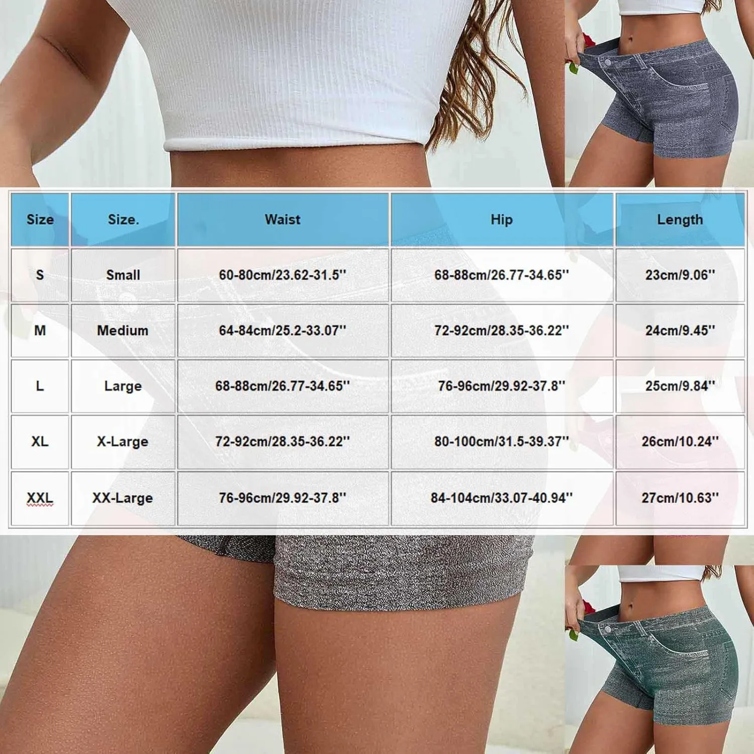 Oplxuo Stretchy Imitation Denim Shorts for Women Trendy Printed High Waisted Skinny Fake Jean Shorts