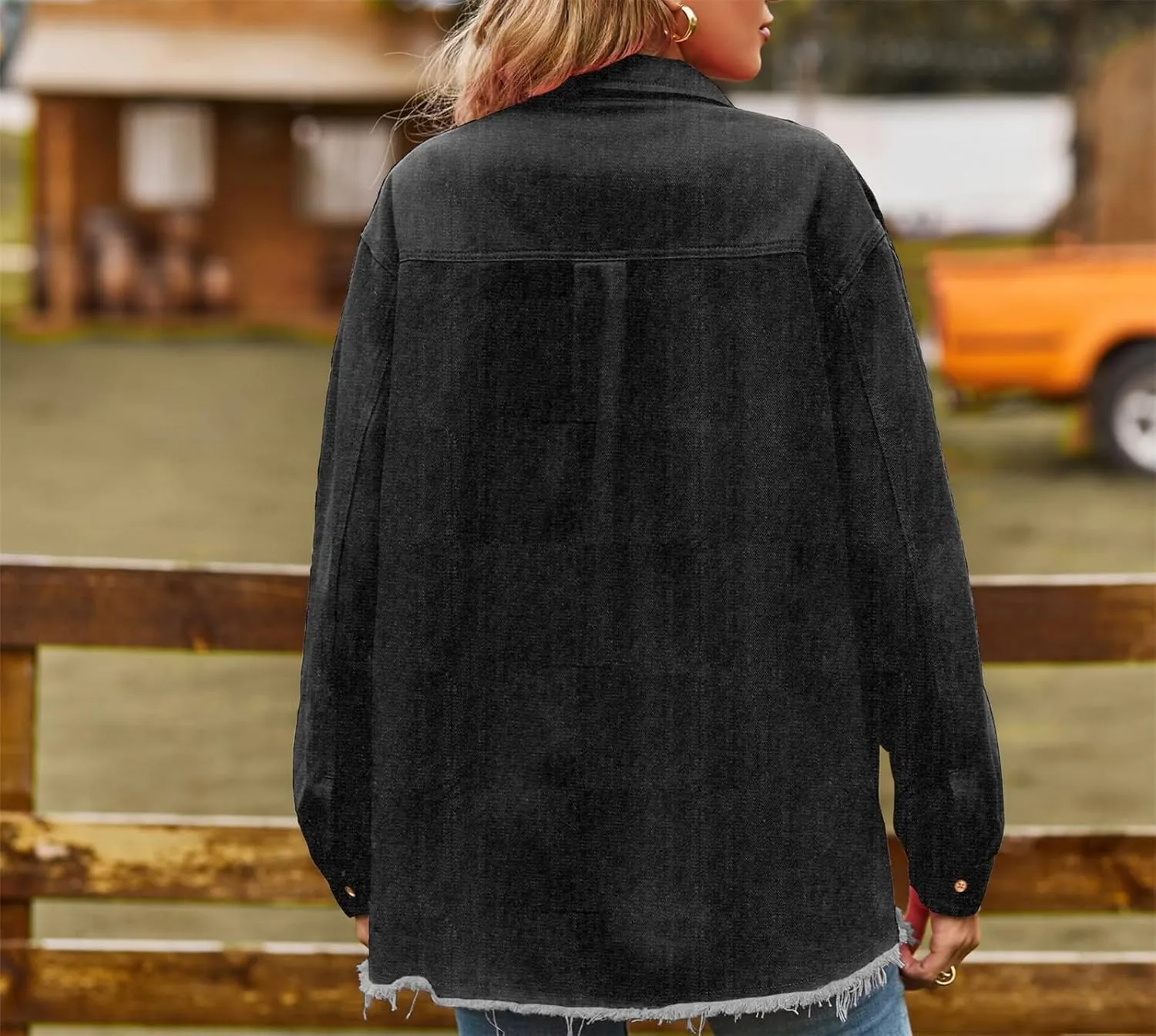 Oversized Jean Jacket for Women Long Denim Jacket Trendy Casual Long Sleeve Denim Buttom Down Shirt Shacket Pockets
