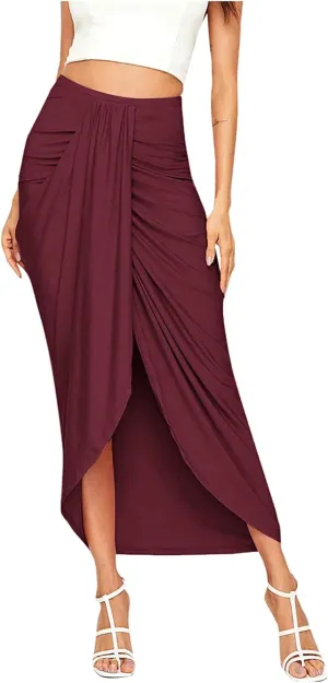 Pencil Skirt for Women Tummy Control Summer Flowy High Elastic Waist Slim Fit Stretchy Midi Skirts for Going Out