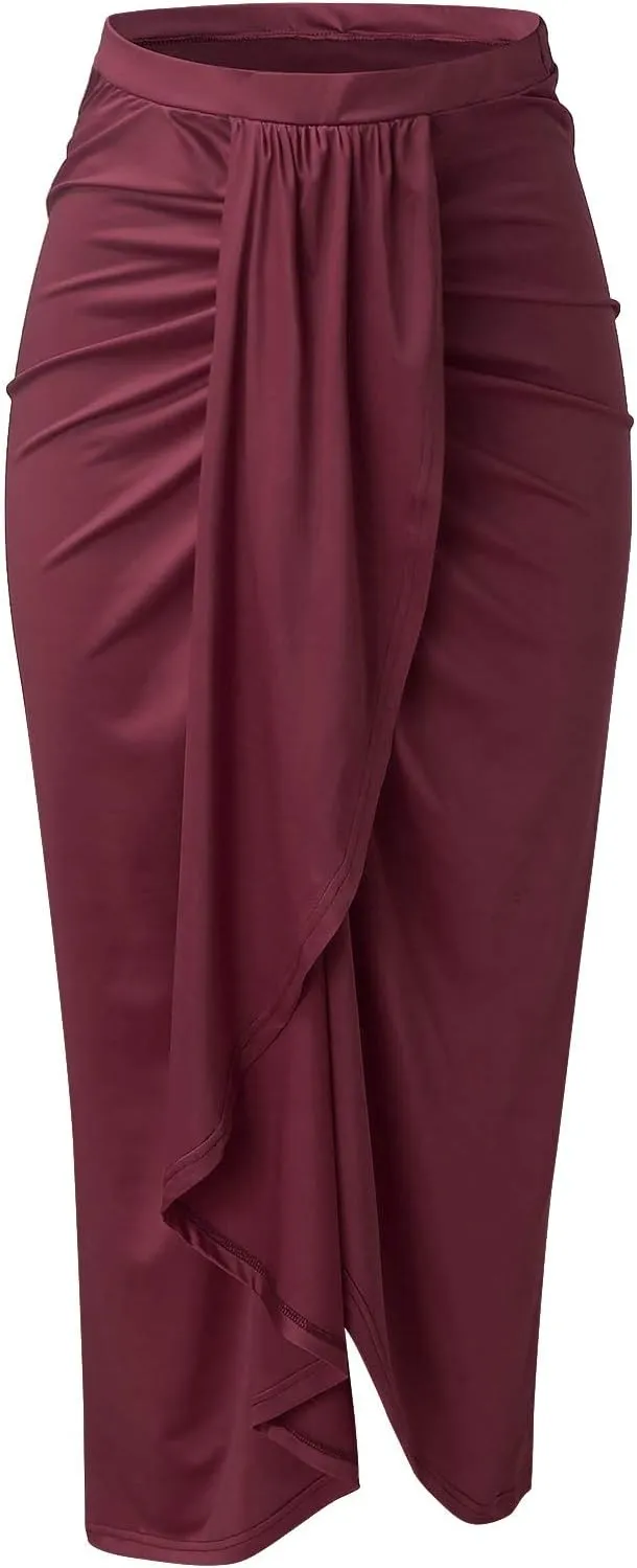 Pencil Skirt for Women Tummy Control Summer Flowy High Elastic Waist Slim Fit Stretchy Midi Skirts for Going Out