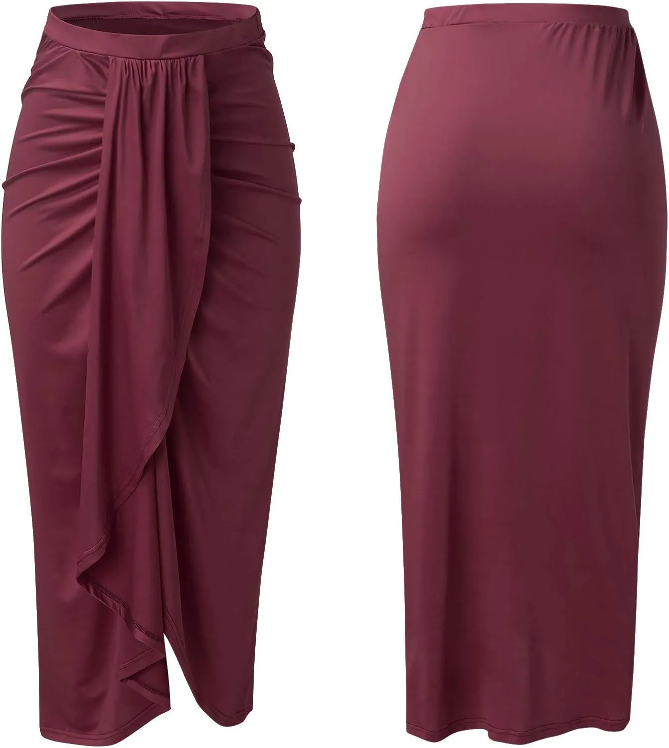 Pencil Skirt for Women Tummy Control Summer Flowy High Elastic Waist Slim Fit Stretchy Midi Skirts for Going Out