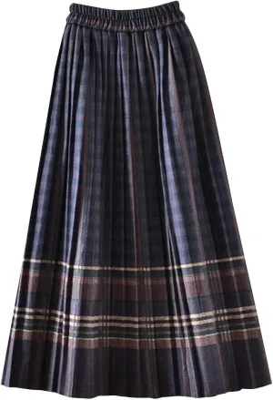 Plaid Skirt for Womens 2025 Fashion Vintage High Waist Pleated Midi Skirts Casual Comfy Soft Knee Length Swing Skirt