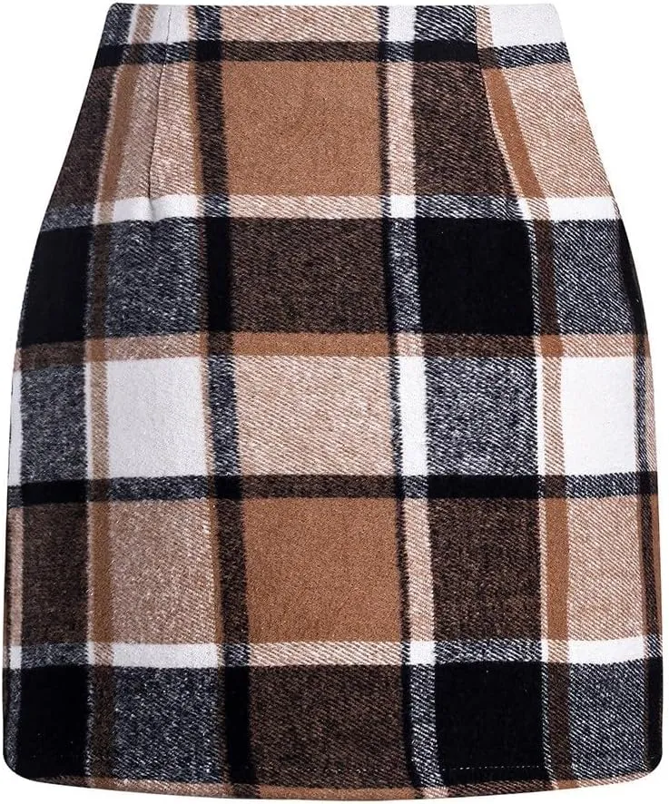 Plaid Skirts for Women Mini Skirts High Waisted Short Wool Skirts A Line Knee Length Pencil Skirt
