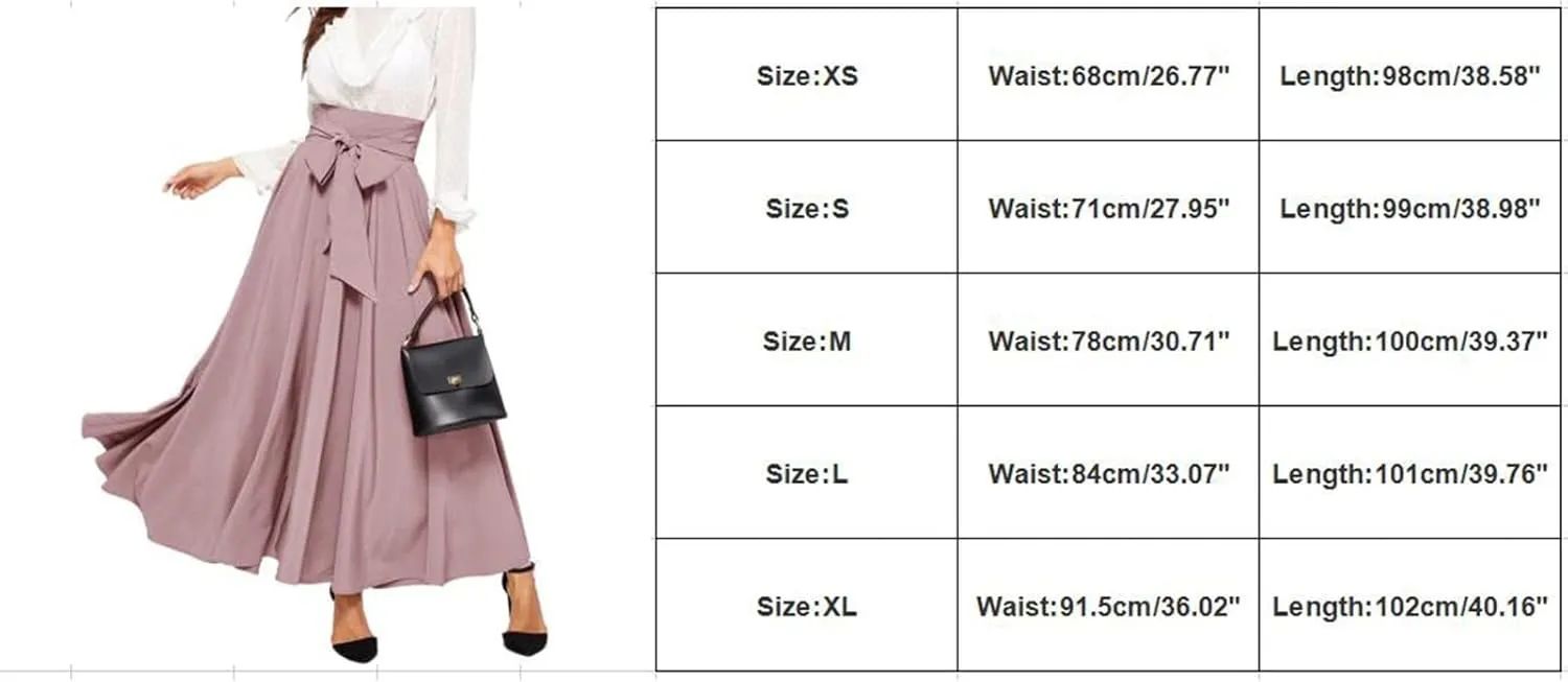 Plus Size Maxi Skirt with Bow Tie Womens Pleated A-Line Loose High Elastic Waist Casual Skirts Ladies Trendy Clothes