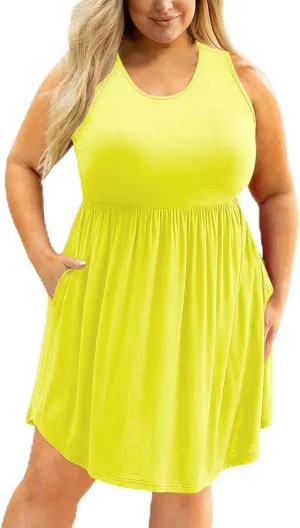 Plus Size Summer Dresses Casual Crewneck Boho Sundress Elegant Empire Waist Beach Vacation Mini Dress 2024