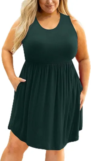 Plus Size Summer Dresses Casual Crewneck Boho Sundress Elegant Empire Waist Beach Vacation Mini Dress 2024
