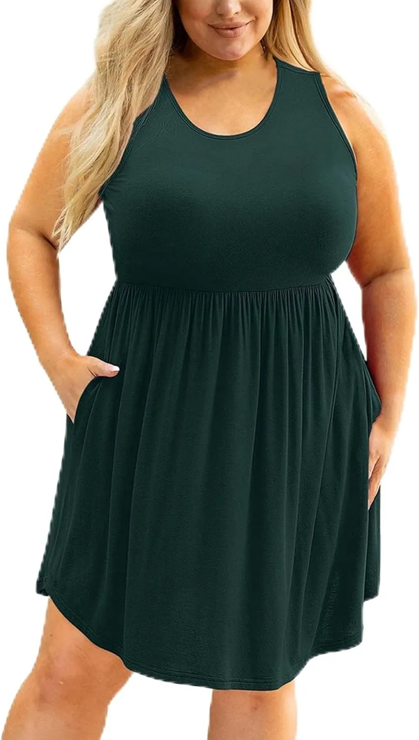 Plus Size Summer Dresses Casual Crewneck Boho Sundress Elegant Empire Waist Beach Vacation Mini Dress 2024