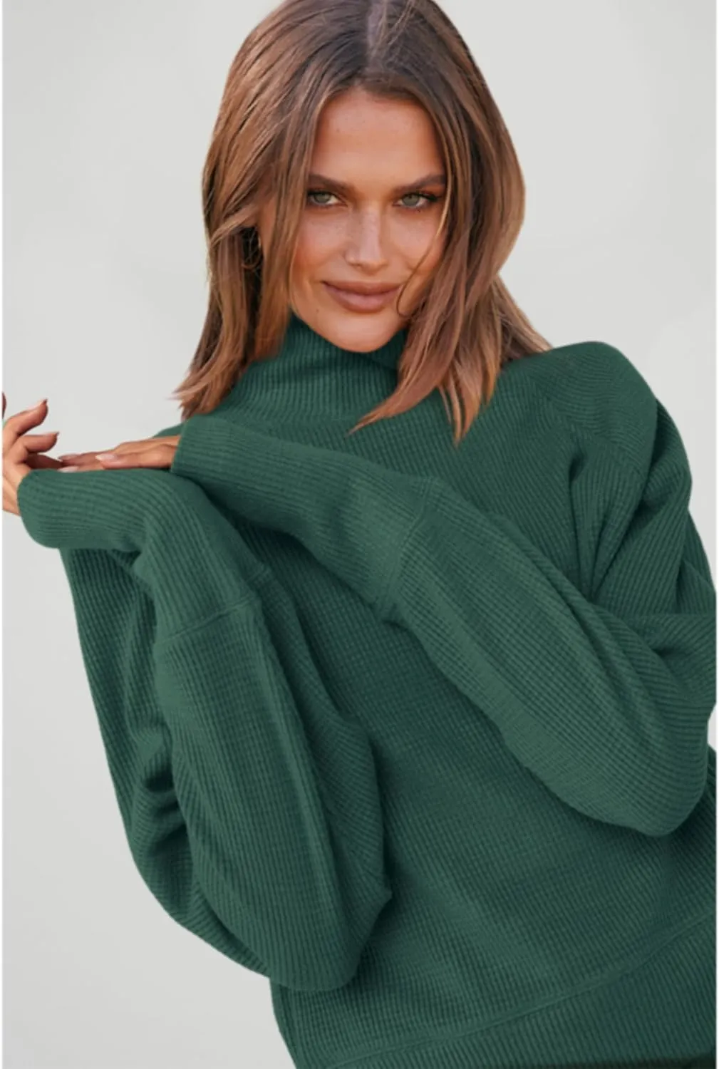 PRETTYGARDEN Womens 2024 Ribbed Knit Lounge Set 2 Piece Outfits Long Sleeve Tops and Shorts Fall Loungewear Sets with Pockets